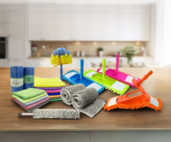 Produtos da linha multiuso: panos, mops e acessórios de limpeza